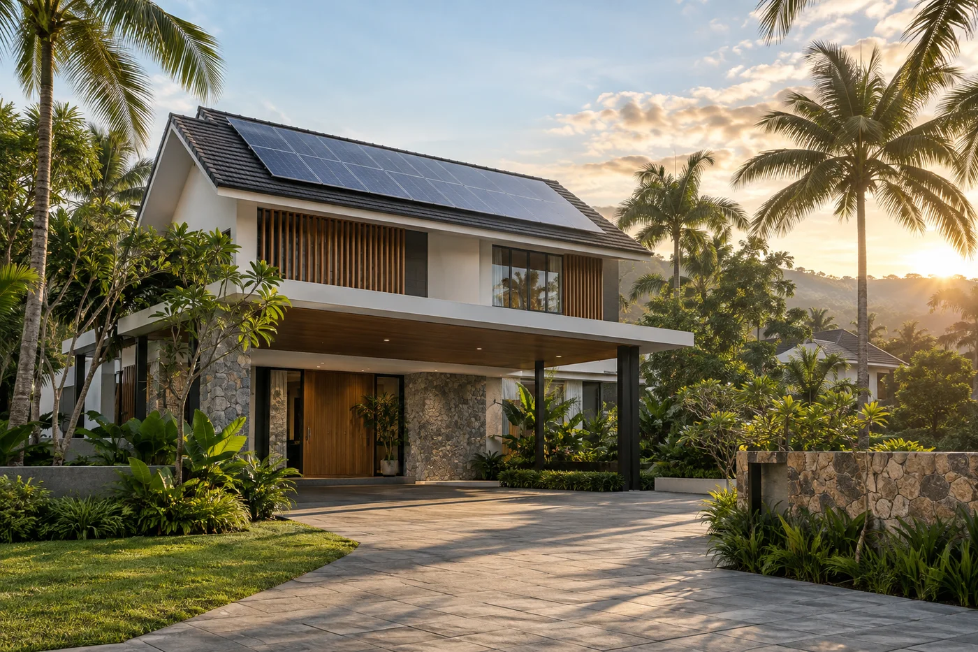 Architectural concept of a Malaysian home with rooftop solar